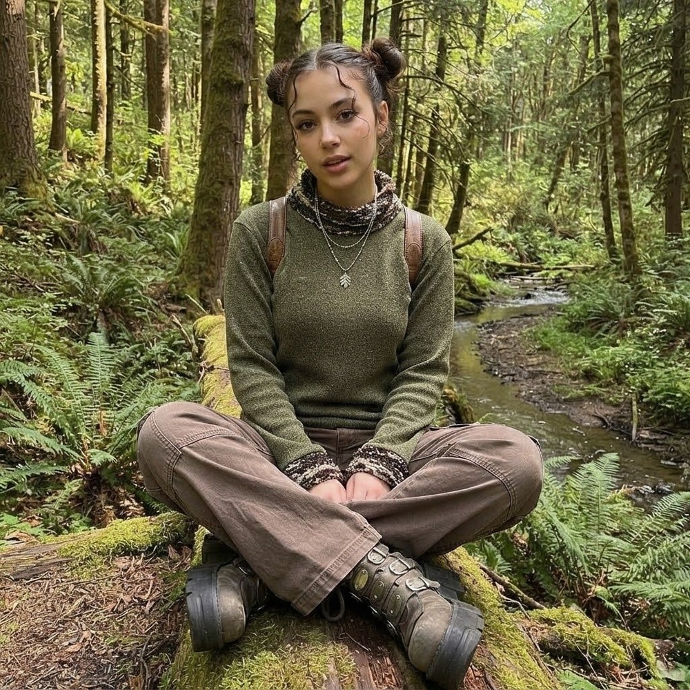 Y2K Earthy Knit Sweater Womens Large Green Forest Elf Fairy Pixie Top Lagenlook
